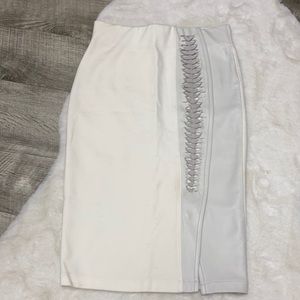 White skirt with leather detail